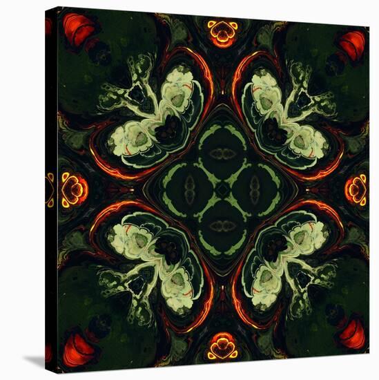 Art Nouveau Ornamental Vintage Pattern in Green and Red Colors-Irina QQQ-Stretched Canvas