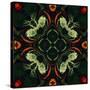 Art Nouveau Ornamental Vintage Pattern in Green and Red Colors-Irina QQQ-Stretched Canvas