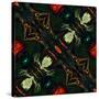 Art Nouveau Ornamental Vintage Pattern in Green and Red Colors-Irina QQQ-Stretched Canvas