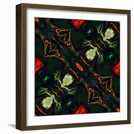 Art Nouveau Ornamental Vintage Pattern in Green and Red Colors-Irina QQQ-Framed Art Print