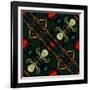 Art Nouveau Ornamental Vintage Pattern in Green and Red Colors-Irina QQQ-Framed Art Print