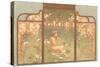 Art Nouveau Screen with Faun Playing Pipes-null-Stretched Canvas
