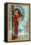 Art Nouveau Skier - Whistler, Canada-Lantern Press-Framed Stretched Canvas