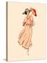 Art Nouveau Spring Fashion Girl with Umbrella-sahuad-Stretched Canvas