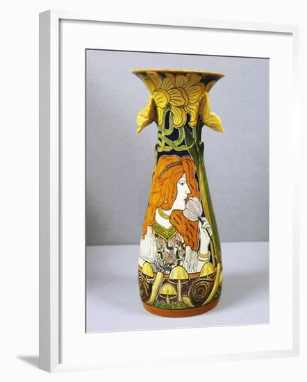 Art Nouveau Style Vase Decorated with Female Figure, Majolica-null-Framed Giclee Print