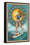 Art Nouveau Surfer Girl-Lantern Press-Framed Stretched Canvas