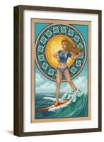Art Nouveau Surfer Girl-Lantern Press-Framed Art Print
