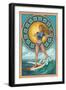 Art Nouveau Surfer Girl-Lantern Press-Framed Art Print