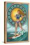 Art Nouveau Surfer Girl-Lantern Press-Stretched Canvas