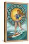 Art Nouveau Surfer Girl-Lantern Press-Stretched Canvas