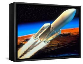 Art of Launch of Ariane 5 Rocket-David Ducros-Framed Stretched Canvas