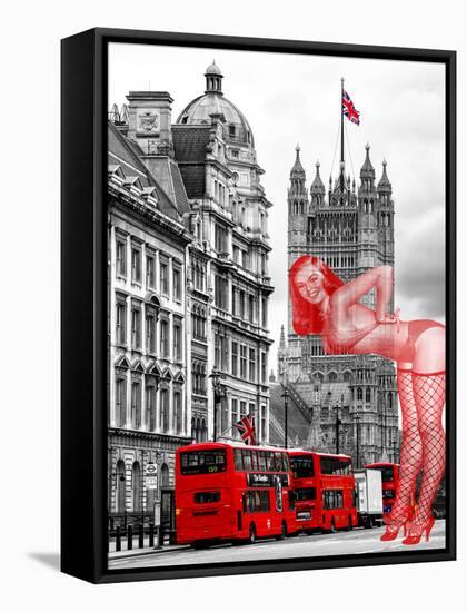 Art Print Series - The House of Parliament and Red Bus London - UK - England - United Kingdom-Philippe Hugonnard-Framed Stretched Canvas
