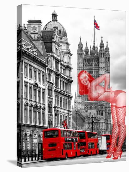 Art Print Series - The House of Parliament and Red Bus London - UK - England - United Kingdom-Philippe Hugonnard-Stretched Canvas