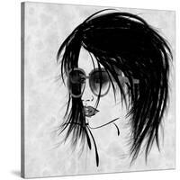 Art Sketched Beautiful Girl Face In Profile And Eyeglass In Black Graphic On White Background-Irina QQQ-Stretched Canvas