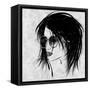 Art Sketched Beautiful Girl Face In Profile And Eyeglass In Black Graphic On White Background-Irina QQQ-Framed Stretched Canvas