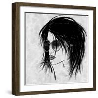 Art Sketched Beautiful Girl Face In Profile And Eyeglass In Black Graphic On White Background-Irina QQQ-Framed Art Print