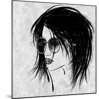 Art Sketched Beautiful Girl Face In Profile And Eyeglass In Black Graphic On White Background-Irina QQQ-Mounted Art Print