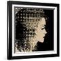 Art Sketched Beautiful Girl Face In Profile With Geometric Ornament Hair On Black Background-Irina QQQ-Framed Art Print