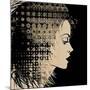 Art Sketched Beautiful Girl Face In Profile With Geometric Ornament Hair On Black Background-Irina QQQ-Mounted Art Print