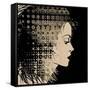 Art Sketched Beautiful Girl Face In Profile With Geometric Ornament Hair On Black Background-Irina QQQ-Framed Stretched Canvas