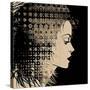 Art Sketched Beautiful Girl Face In Profile With Geometric Ornament Hair On Black Background-Irina QQQ-Stretched Canvas