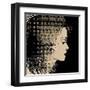 Art Sketched Beautiful Girl Face In Profile With Geometric Ornament Hair On Black Background-Irina QQQ-Framed Art Print