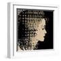 Art Sketched Beautiful Girl Face In Profile With Geometric Ornament Hair On Black Background-Irina QQQ-Framed Art Print