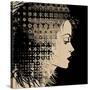 Art Sketched Beautiful Girl Face In Profile With Geometric Ornament Hair On Black Background-Irina QQQ-Stretched Canvas