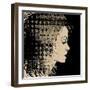 Art Sketched Beautiful Girl Face In Profile With Geometric Ornament Hair On Black Background-Irina QQQ-Framed Premium Giclee Print