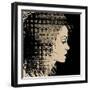 Art Sketched Beautiful Girl Face In Profile With Geometric Ornament Hair On Black Background-Irina QQQ-Framed Premium Giclee Print