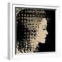 Art Sketched Beautiful Girl Face In Profile With Geometric Ornament Hair On Black Background-Irina QQQ-Framed Premium Giclee Print