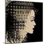 Art Sketched Beautiful Girl Face In Profile With Geometric Ornament Hair On Black Background-Irina QQQ-Mounted Premium Giclee Print