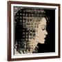 Art Sketched Beautiful Girl Face In Profile With Geometric Ornament Hair On Black Background-Irina QQQ-Framed Art Print