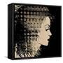 Art Sketched Beautiful Girl Face In Profile With Geometric Ornament Hair On Black Background-Irina QQQ-Framed Stretched Canvas
