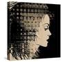 Art Sketched Beautiful Girl Face In Profile With Geometric Ornament Hair On Black Background-Irina QQQ-Stretched Canvas