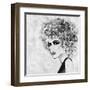 Art Sketched Beautiful Girl Face With Curly Hair And In Profile In Black Graphic-Irina QQQ-Framed Art Print