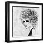 Art Sketched Beautiful Girl Face With Curly Hair And In Profile In Black Graphic-Irina QQQ-Framed Art Print