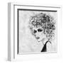 Art Sketched Beautiful Girl Face With Curly Hair And In Profile In Black Graphic-Irina QQQ-Framed Art Print