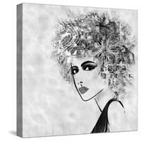 Art Sketched Beautiful Girl Face With Curly Hair And In Profile In Black Graphic-Irina QQQ-Stretched Canvas
