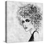 Art Sketched Beautiful Girl Face With Curly Hair And In Profile In Black Graphic-Irina QQQ-Stretched Canvas