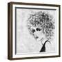 Art Sketched Beautiful Girl Face With Curly Hair And In Profile In Black Graphic-Irina QQQ-Framed Art Print