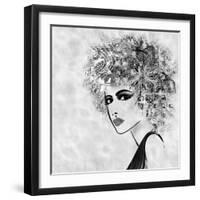 Art Sketched Beautiful Girl Face With Curly Hair And In Profile In Black Graphic-Irina QQQ-Framed Art Print