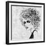 Art Sketched Beautiful Girl Face With Curly Hair And In Profile In Black Graphic-Irina QQQ-Framed Art Print