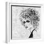 Art Sketched Beautiful Girl Face With Curly Hair And In Profile In Black Graphic-Irina QQQ-Framed Art Print