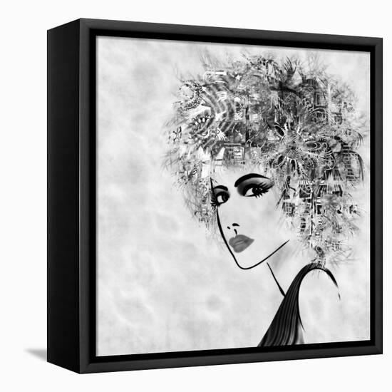 Art Sketched Beautiful Girl Face With Curly Hair And In Profile In Black Graphic-Irina QQQ-Framed Stretched Canvas