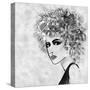 Art Sketched Beautiful Girl Face With Curly Hair And In Profile In Black Graphic-Irina QQQ-Stretched Canvas