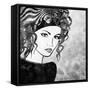 Art Sketched Beautiful Girl Face With Curly Hairs In Black Graphic On White Background-Irina QQQ-Framed Stretched Canvas