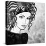 Art Sketched Beautiful Girl Face With Curly Hairs In Black Graphic On White Background-Irina QQQ-Stretched Canvas