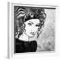 Art Sketched Beautiful Girl Face With Curly Hairs In Black Graphic On White Background-Irina QQQ-Framed Premium Giclee Print