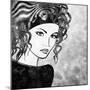 Art Sketched Beautiful Girl Face With Curly Hairs In Black Graphic On White Background-Irina QQQ-Mounted Premium Giclee Print